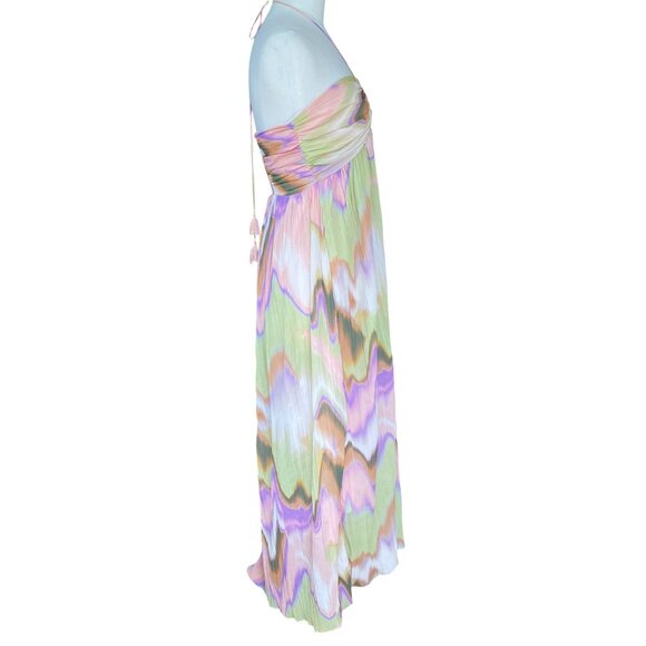 Steve Madden Nolita Halter Maxi Dress Sz L Tie Dye Watercolor Sheer Resortwear - Picture 5 of 16